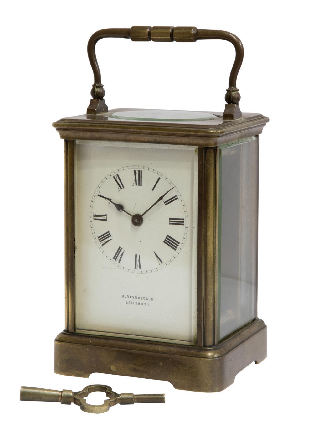 Large French carriage clock timepiece with enamel dial