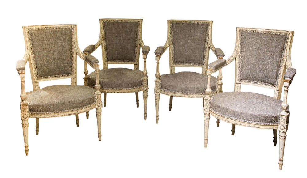 Set of 4 continental carved beech armchairs