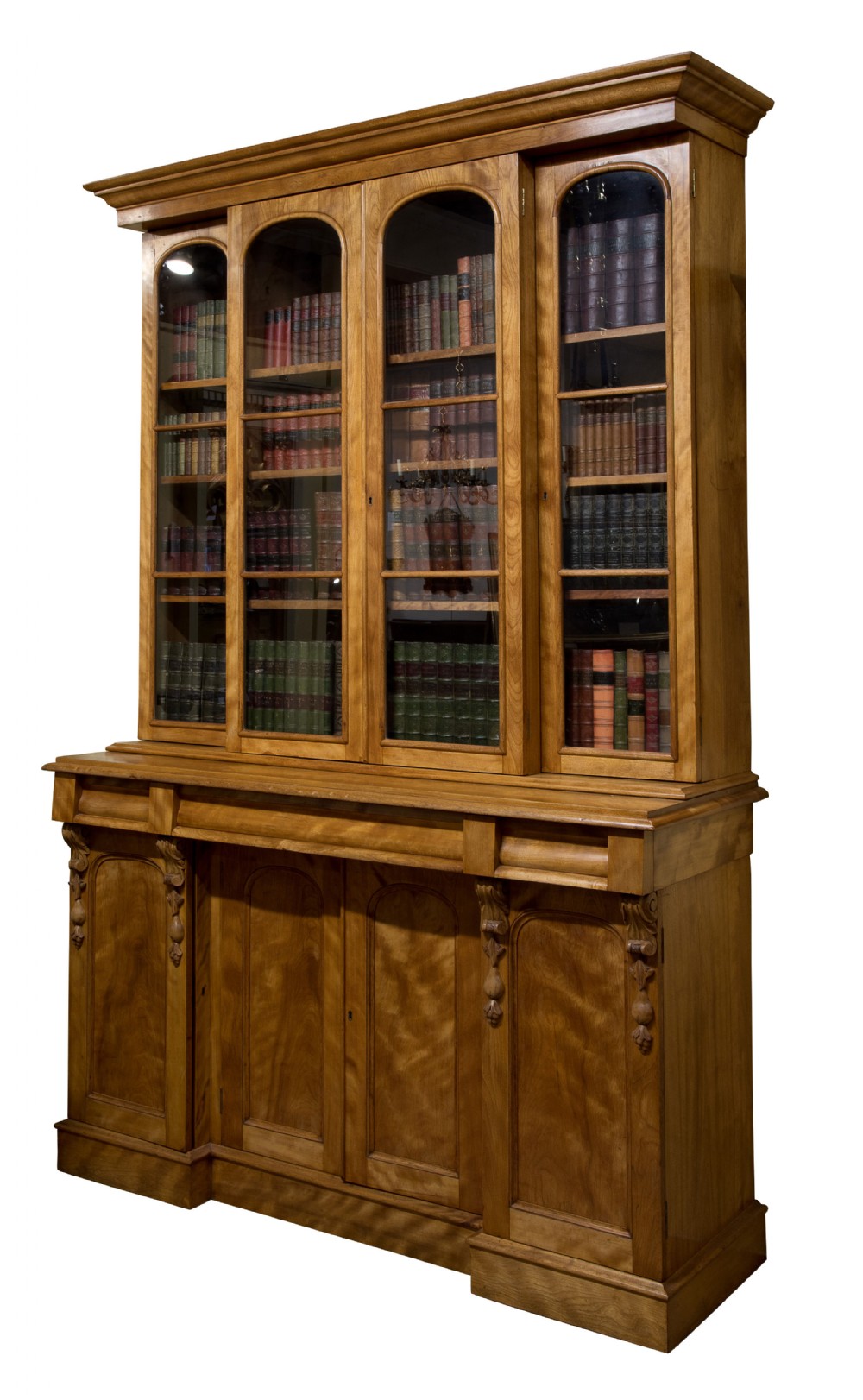 19th c satin birch breakfront bookcase