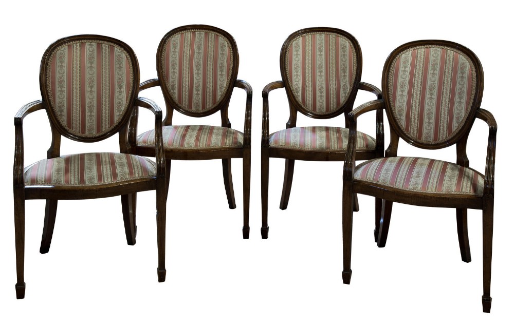 Set of 4 French mahogany balloon back carver chairs