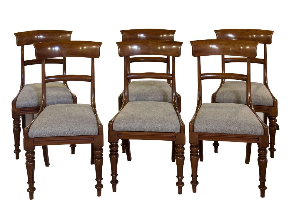 Set of 6 good mahogany bar back dining chairs c1830