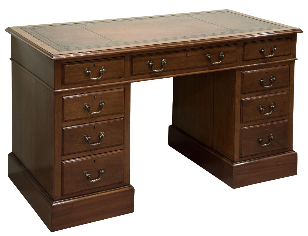 Edwardian walnut 9 drawer pedestal desk c1905