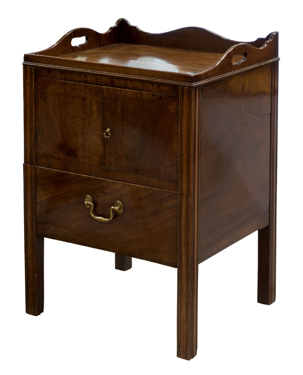 Geo III mahogany tray top bedside cupboard c1780