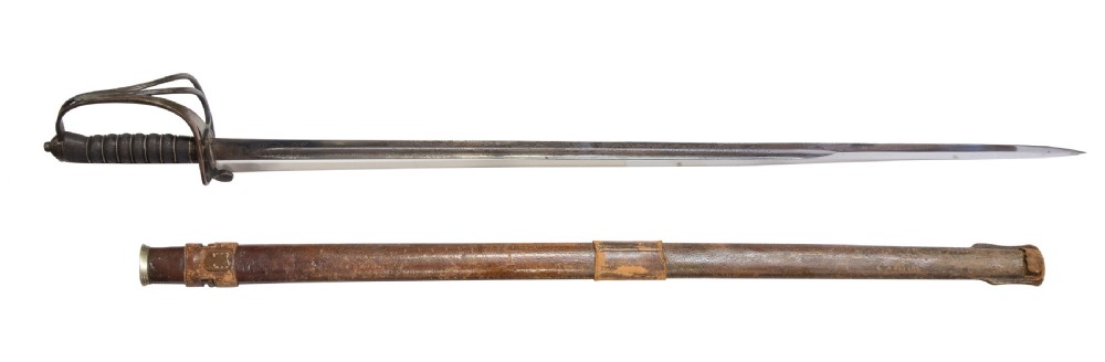Royal Artillery officers sword in its leather field scabbard