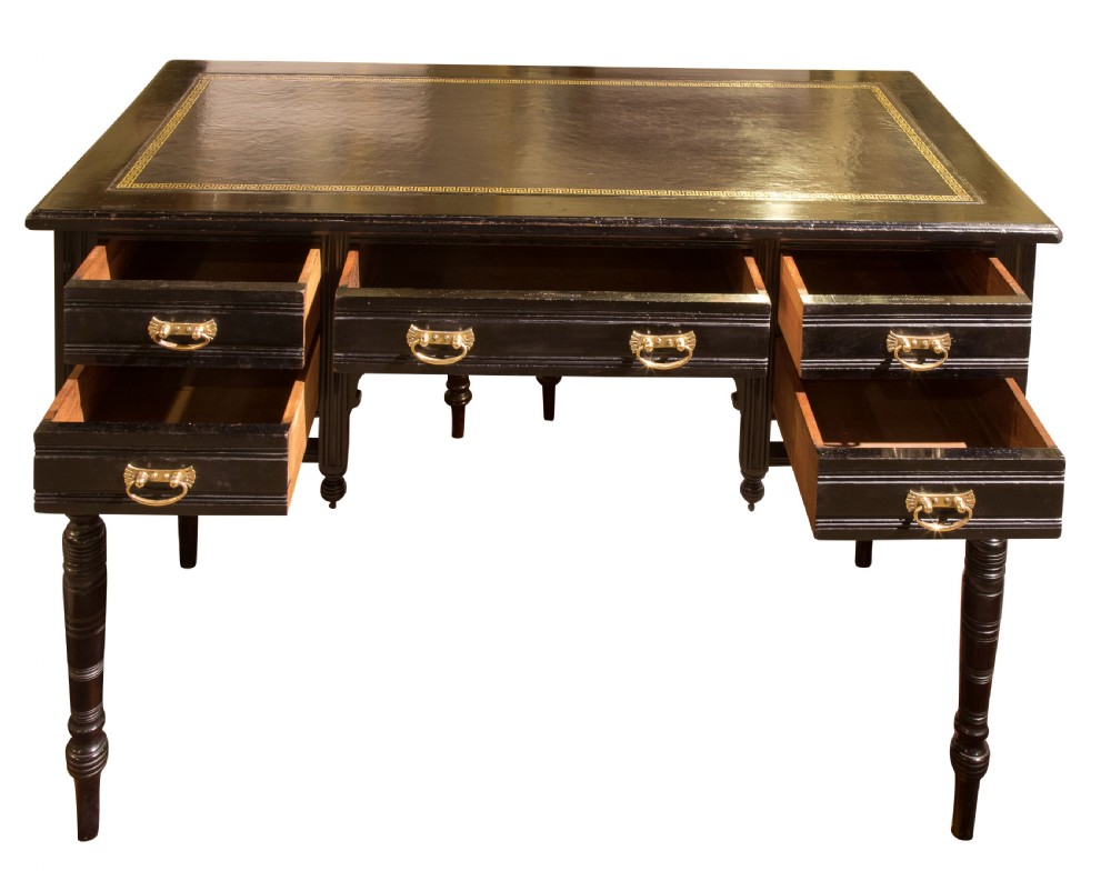 Aesthetic period ebonised writing table by James Shoolbred & Co View III