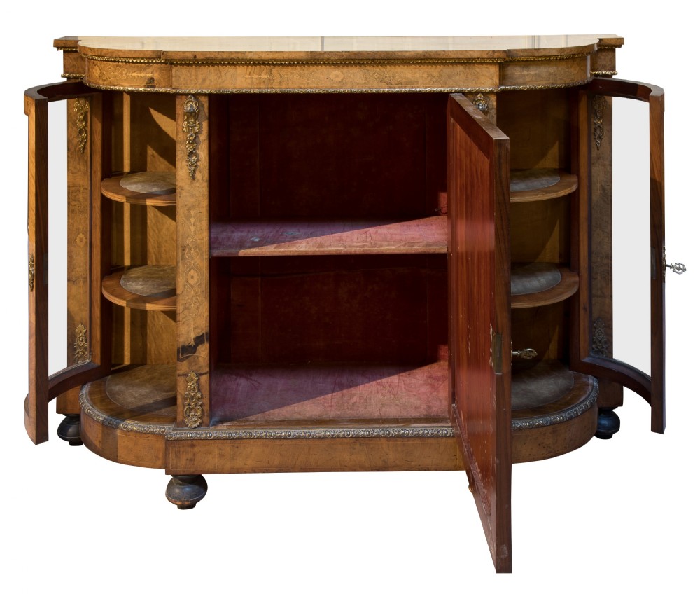 Victorian inlaid walnut & bow-ended credenza c1860 View II