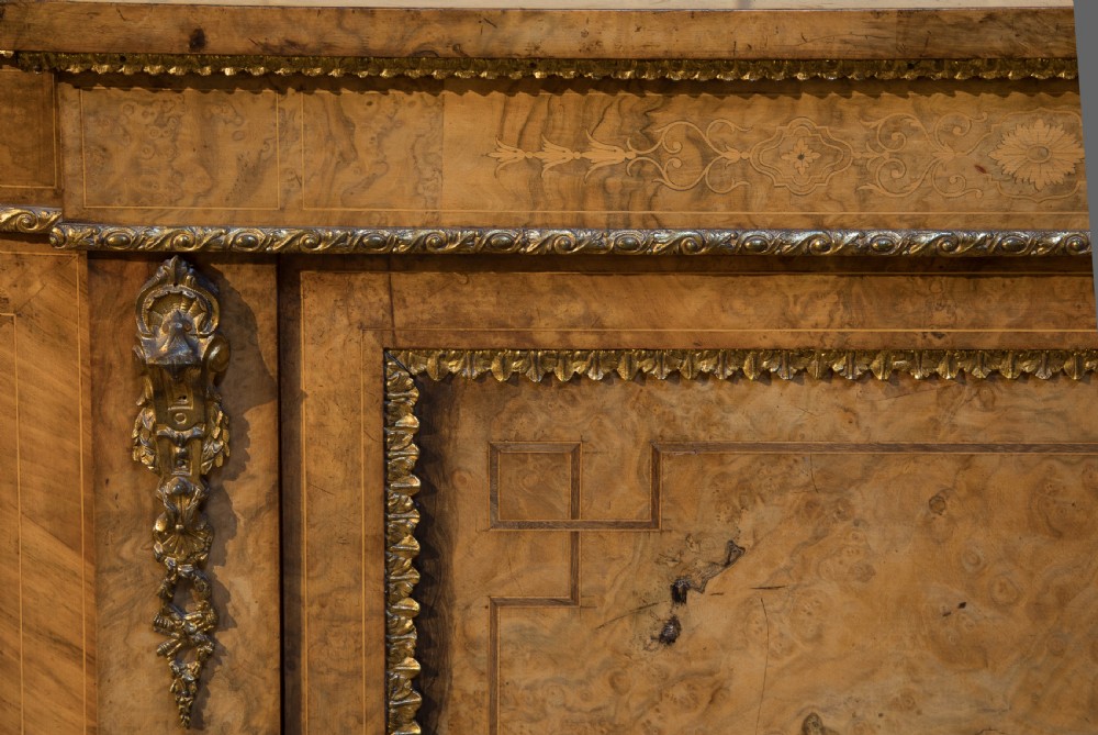 Victorian inlaid walnut & bow-ended credenza c1860 View V
