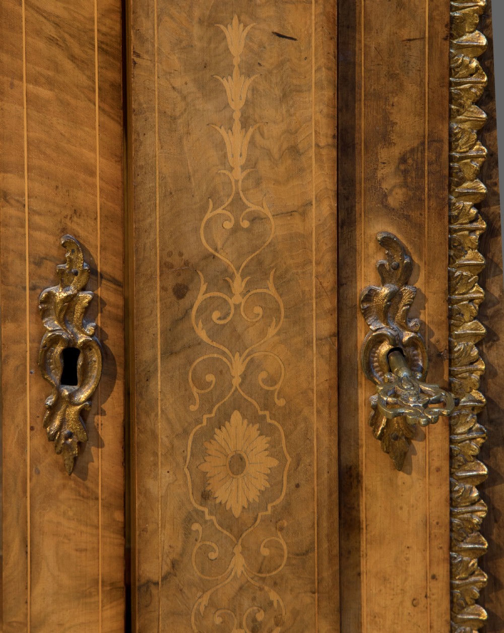 Victorian inlaid walnut & bow-ended credenza c1860 View VII
