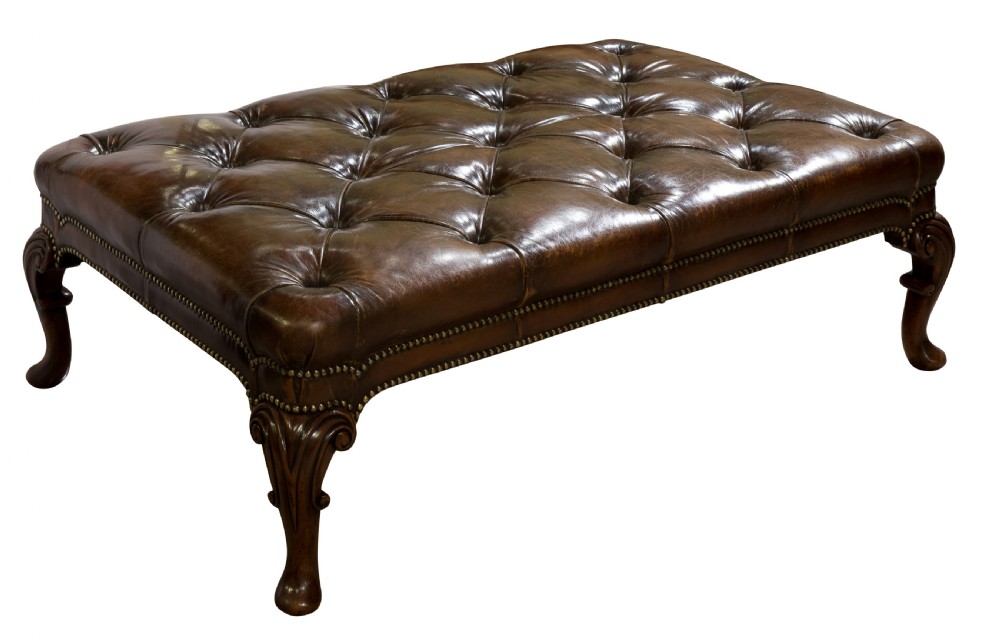 Deep buttoned leather country house stool 20thC View II