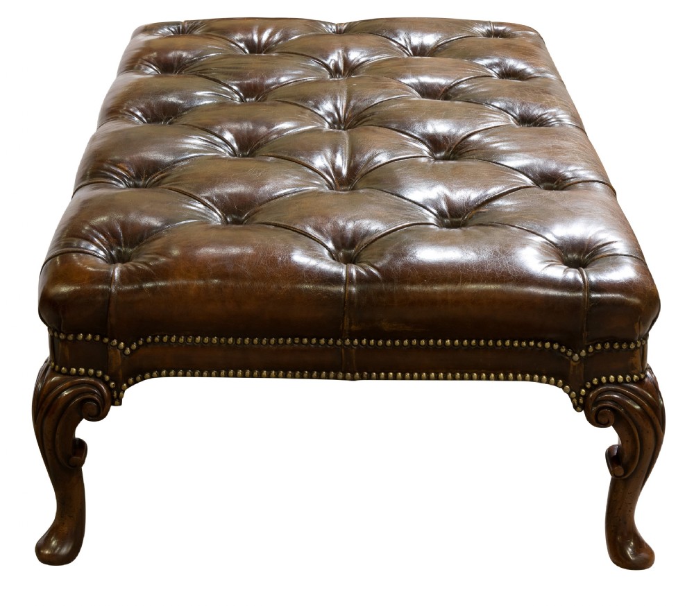 Deep buttoned leather country house stool 20thC View III
