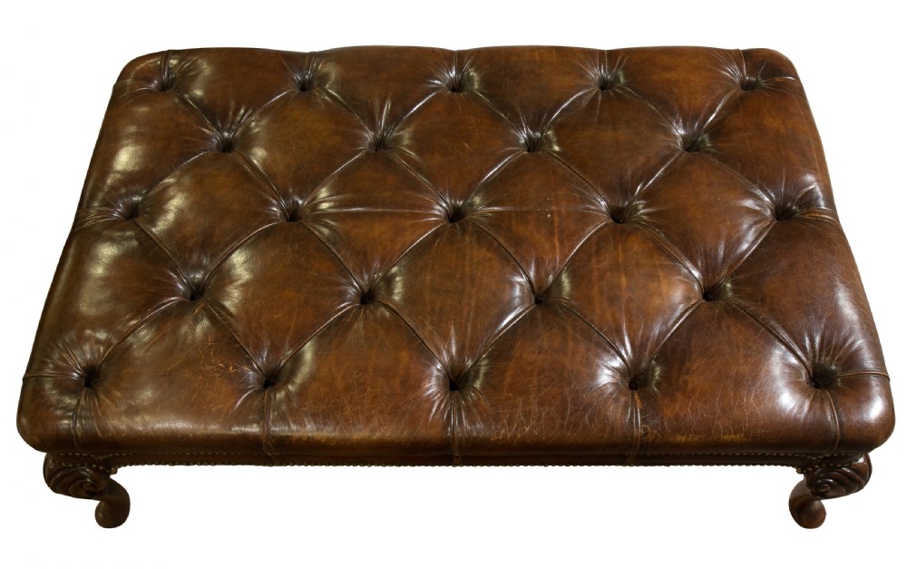 Deep buttoned leather country house stool 20thC View IV