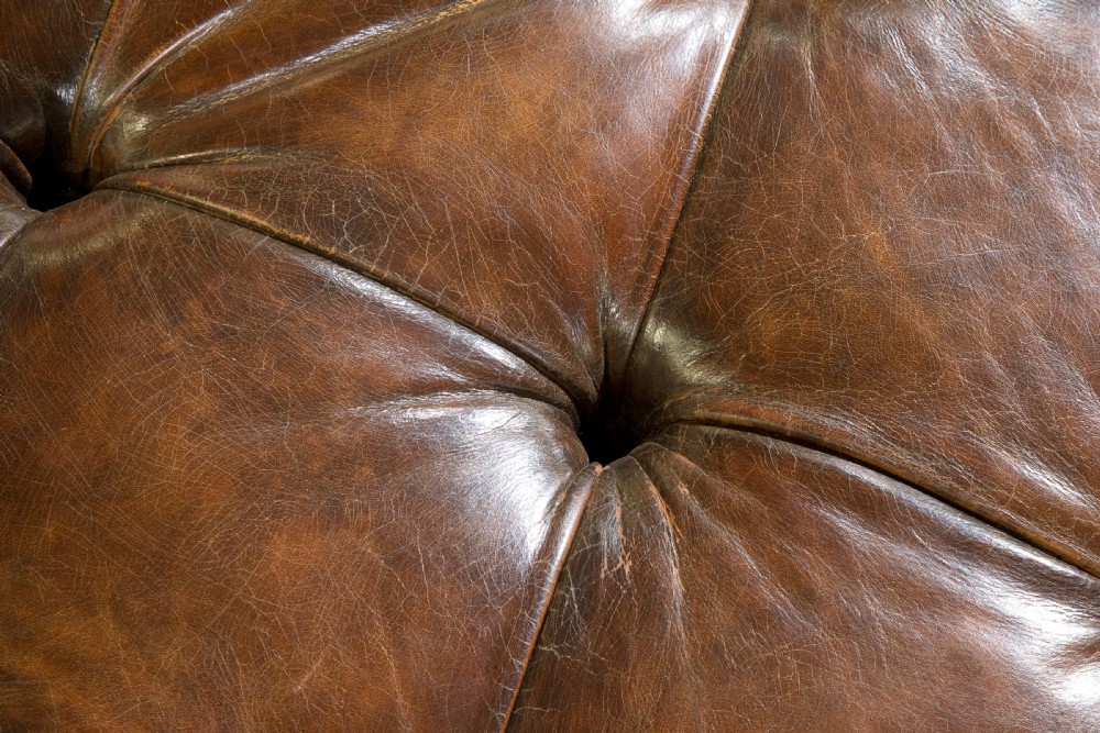 Deep buttoned leather country house stool 20thC View VII