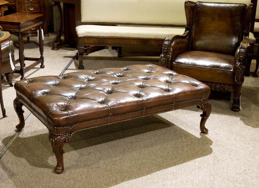 Deep buttoned leather country house stool 20thC View VIII