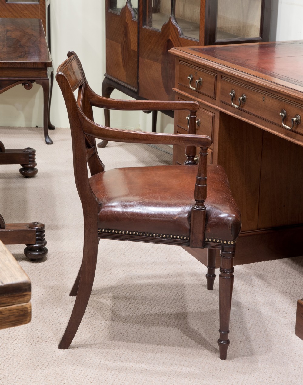 George III mahogany & leather desk chair c1800 View IX