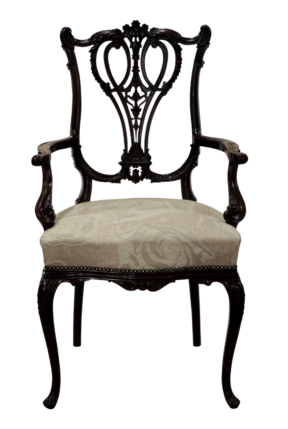 Chippendale revival mahogany carved arm chair c1890