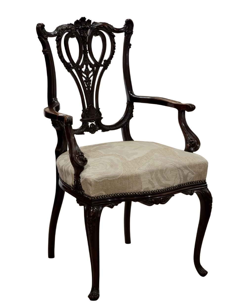 Chippendale revival mahogany carved arm chair c1890 View II