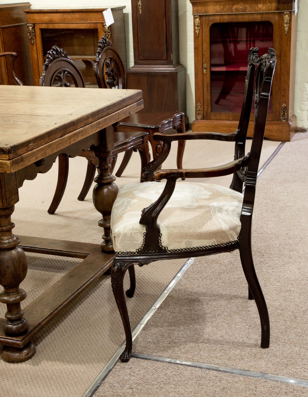 Chippendale revival mahogany carved arm chair c1890 View VII