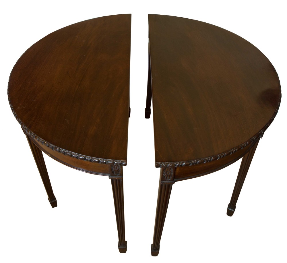Pair of 19thC mahogany Demi-lune side tables View II