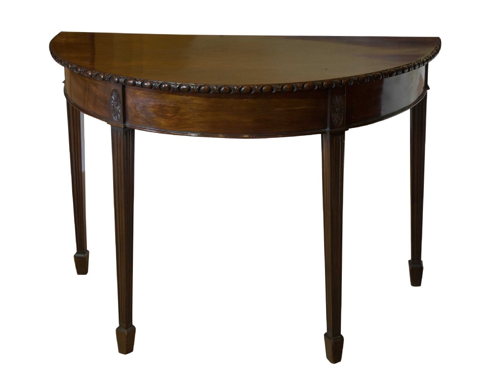 Pair of 19thC mahogany Demi-lune side tables View III
