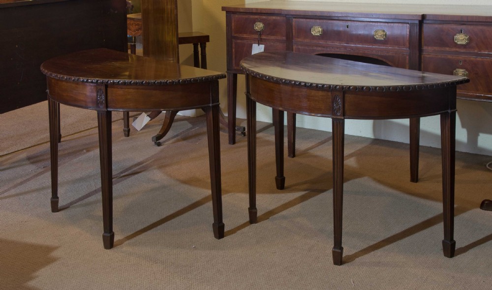 Pair of 19thC mahogany Demi-lune side tables View VI