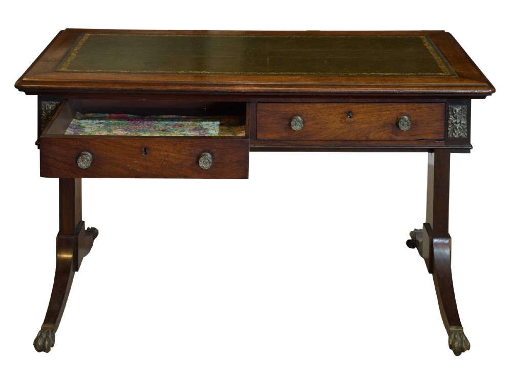 19thC Writing table with tooled leather top View II