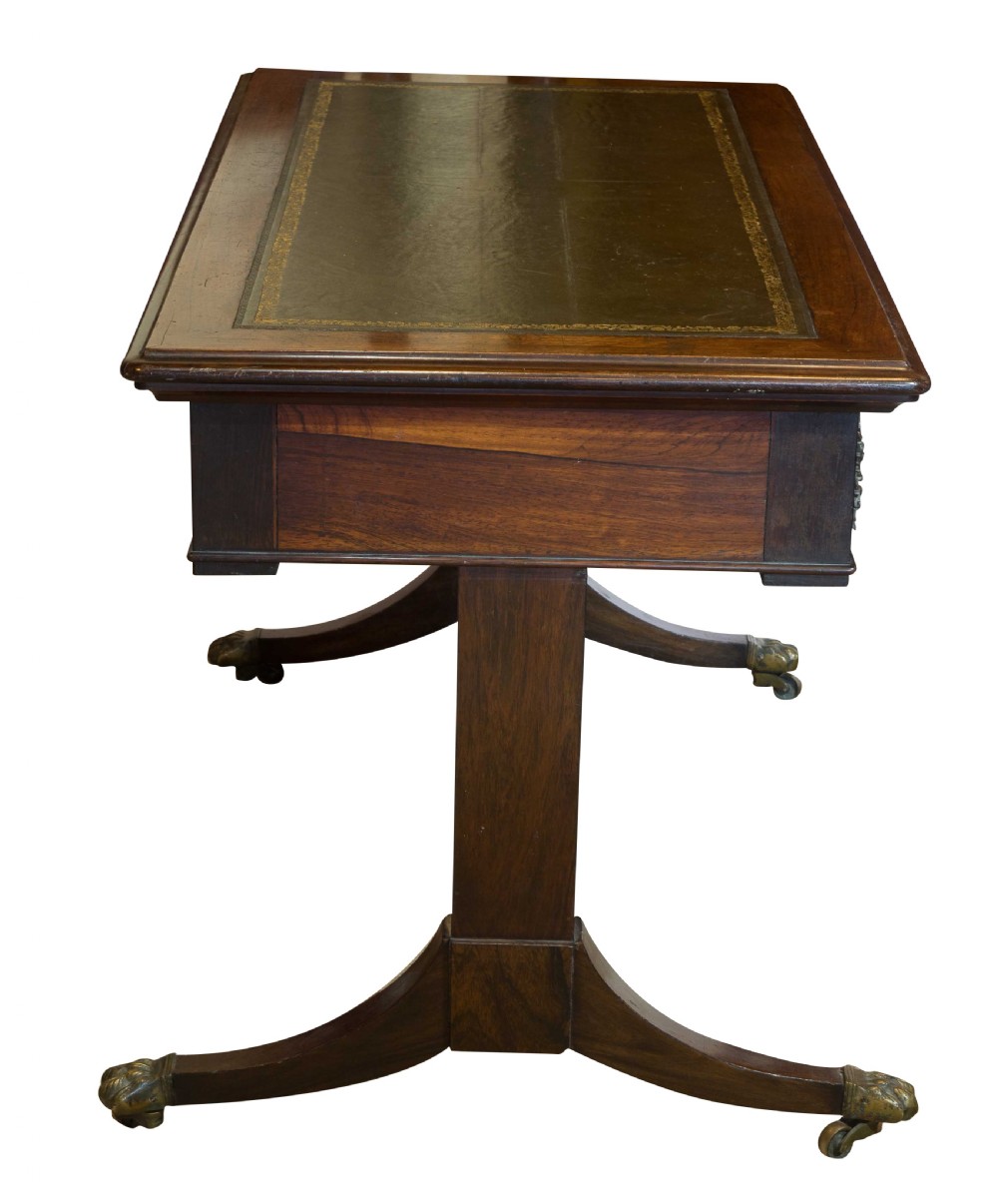 19thC Writing table with tooled leather top View III