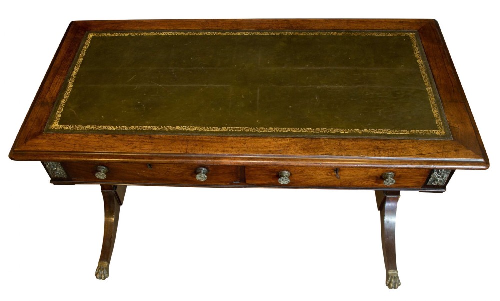 19thC Writing table with tooled leather top View IV
