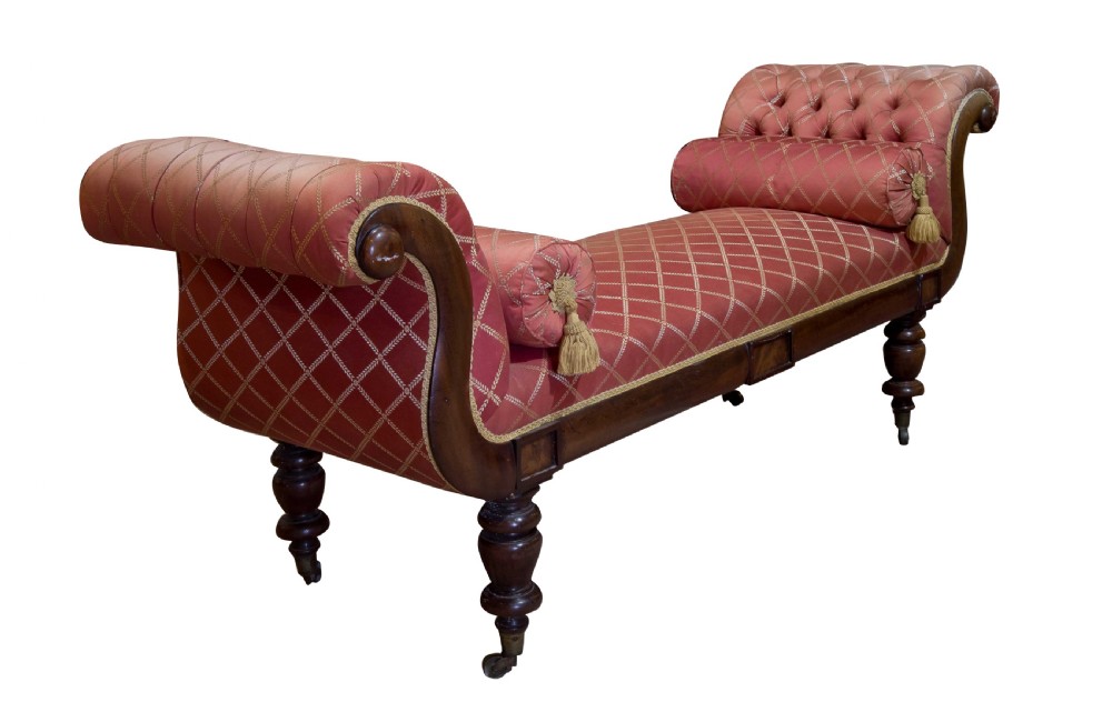 Regency mahogany settee with scrolled ends c1830