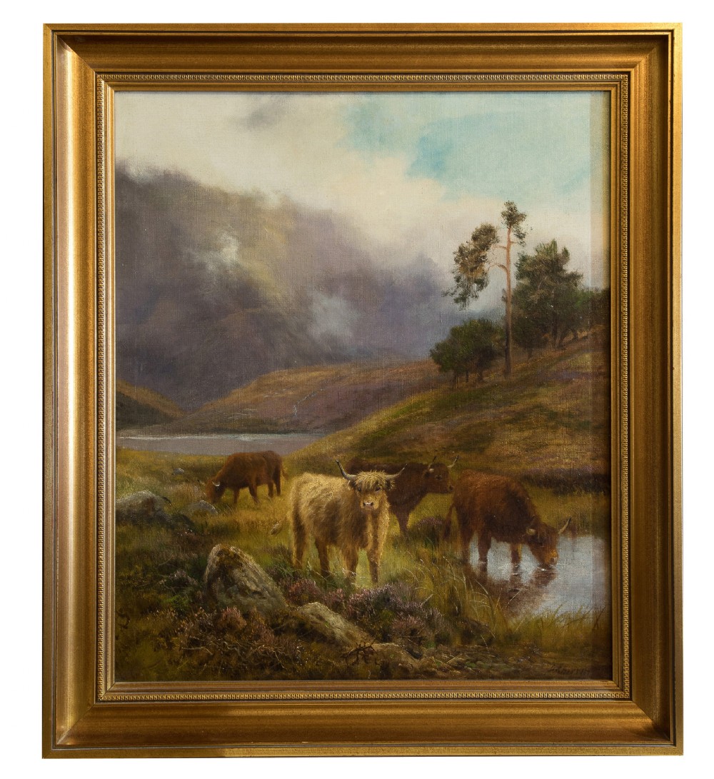 Oil on canvas of Highland cattle by Daniel Sherrin 19thC View II