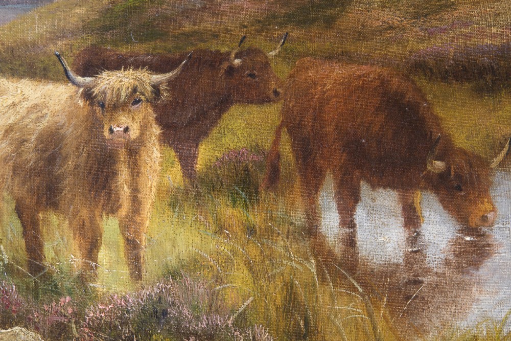 Oil on canvas of Highland cattle by Daniel Sherrin 19thC View VII
