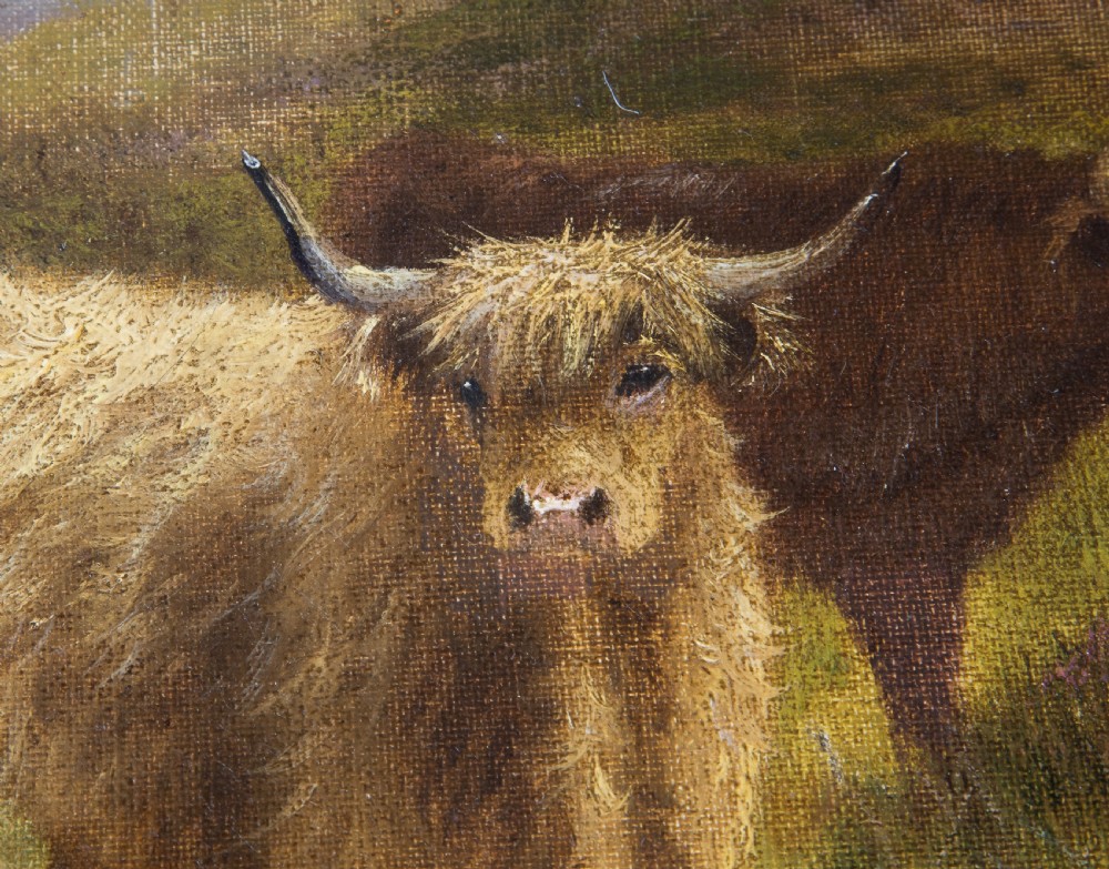 Oil on canvas of Highland cattle by Daniel Sherrin 19thC View VIII