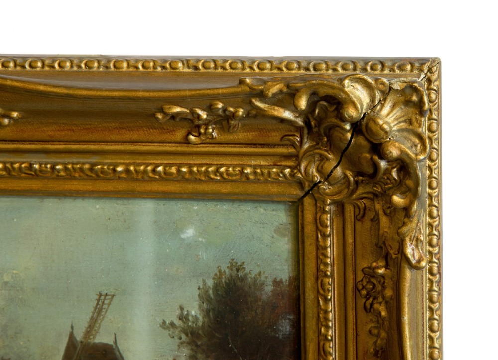 19thC Oil on panel of English school figures on a country path View II