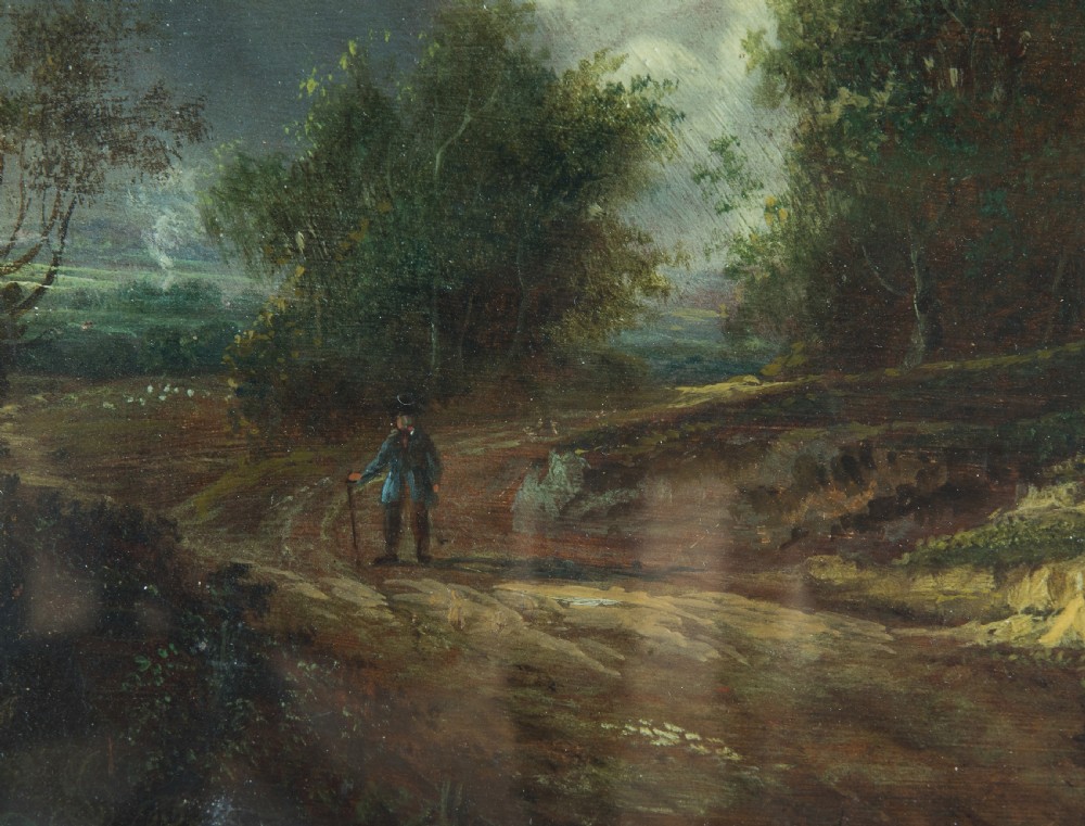 19thC Oil on panel of English school figures on a country path View VI