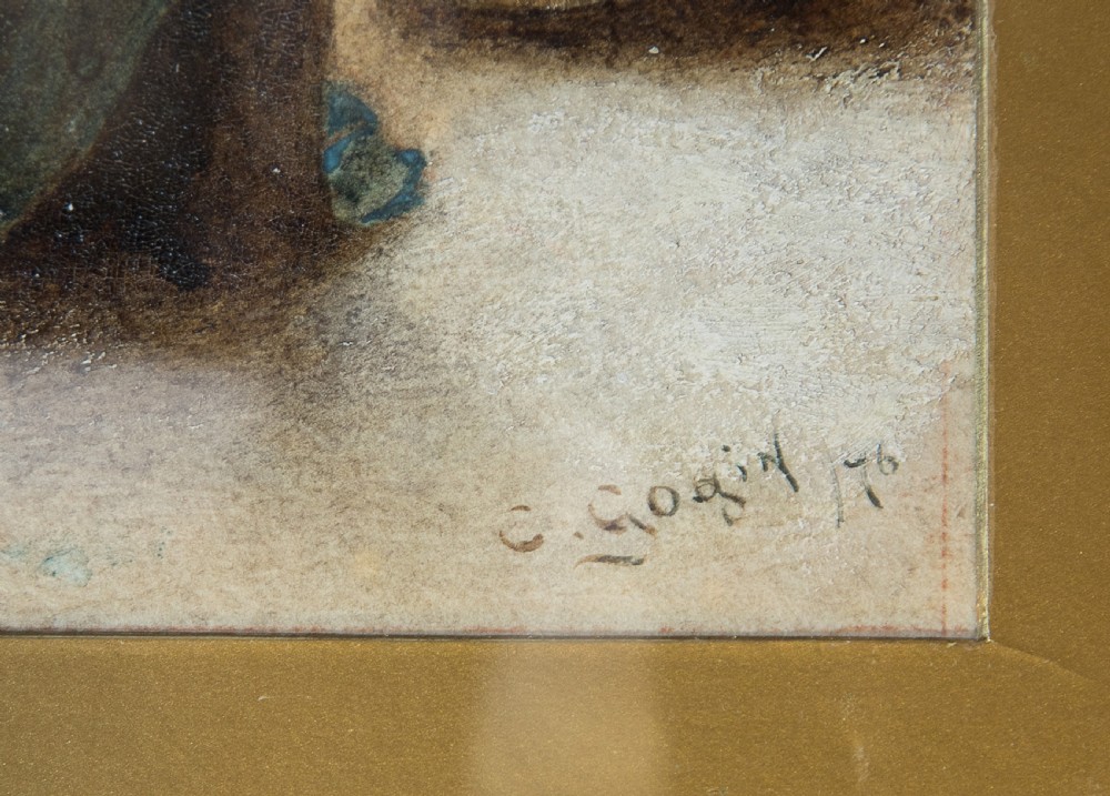 19thC Watercolour 'House maid reading' signed C. (Charles) Gogin '76 View V