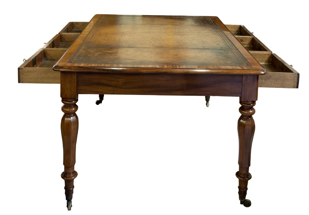 Oak lined mahogany partners writing table c1850 View II