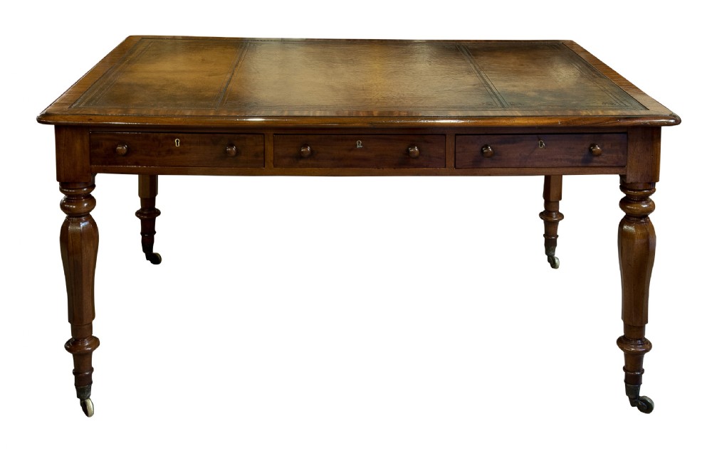 Oak lined mahogany partners writing table c1850 View III