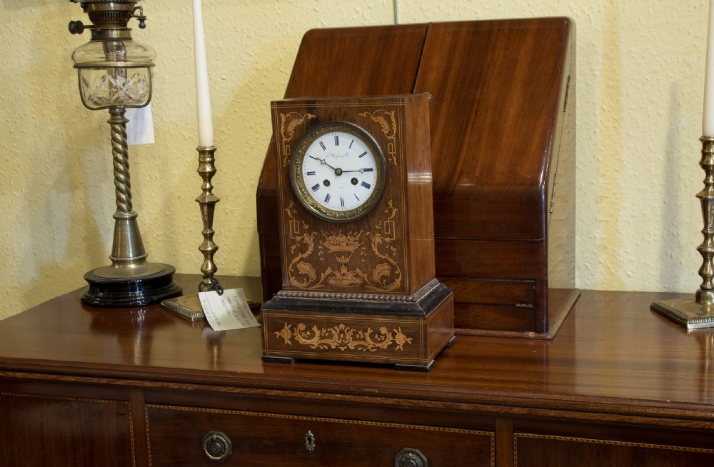 Rosewood Cased Mantel Clock signed 'Potonie' Paris View VIII