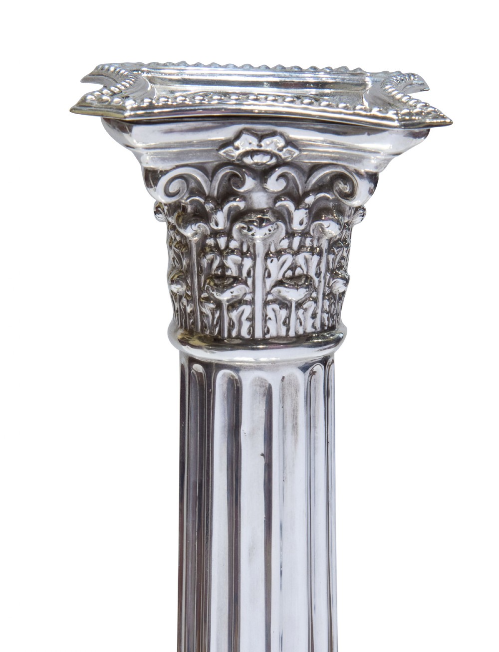 Pair of Silver Corrinthian Column Candle Sticks View II