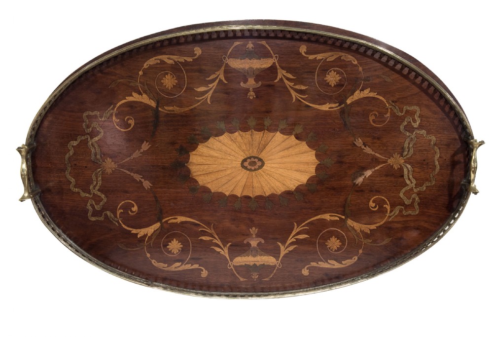 Victorian Mahogany and Marquetry Oval Tray View II