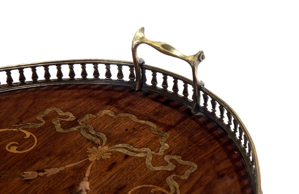 Victorian Mahogany and Marquetry Oval Tray View III