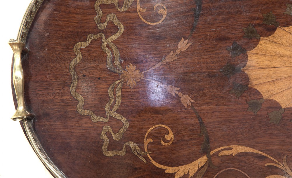 Victorian Mahogany and Marquetry Oval Tray View VI