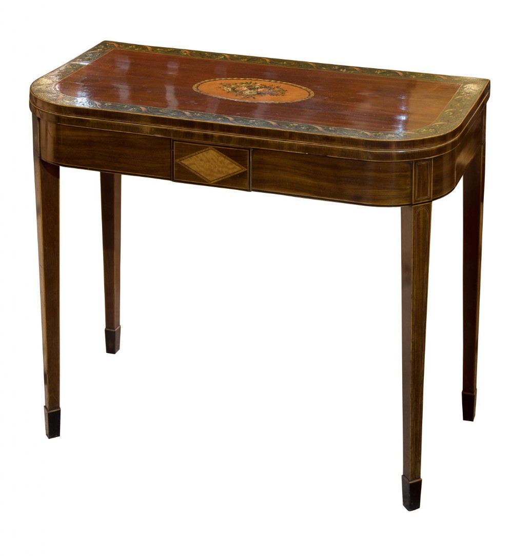 George III Mahogany Inlaid & Painted Card Table