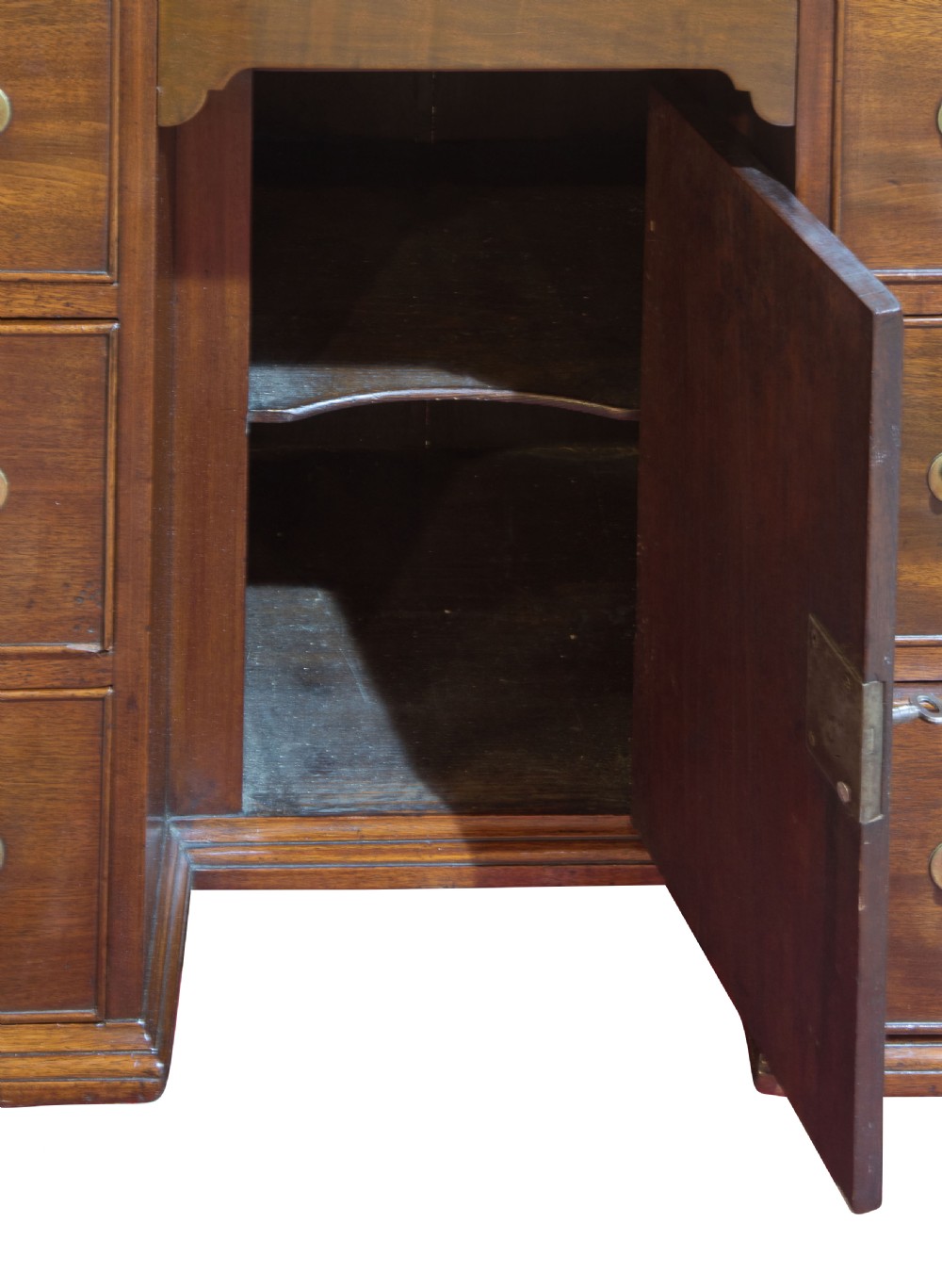 Striking George III mahogany kneehole desk with original hardware View V