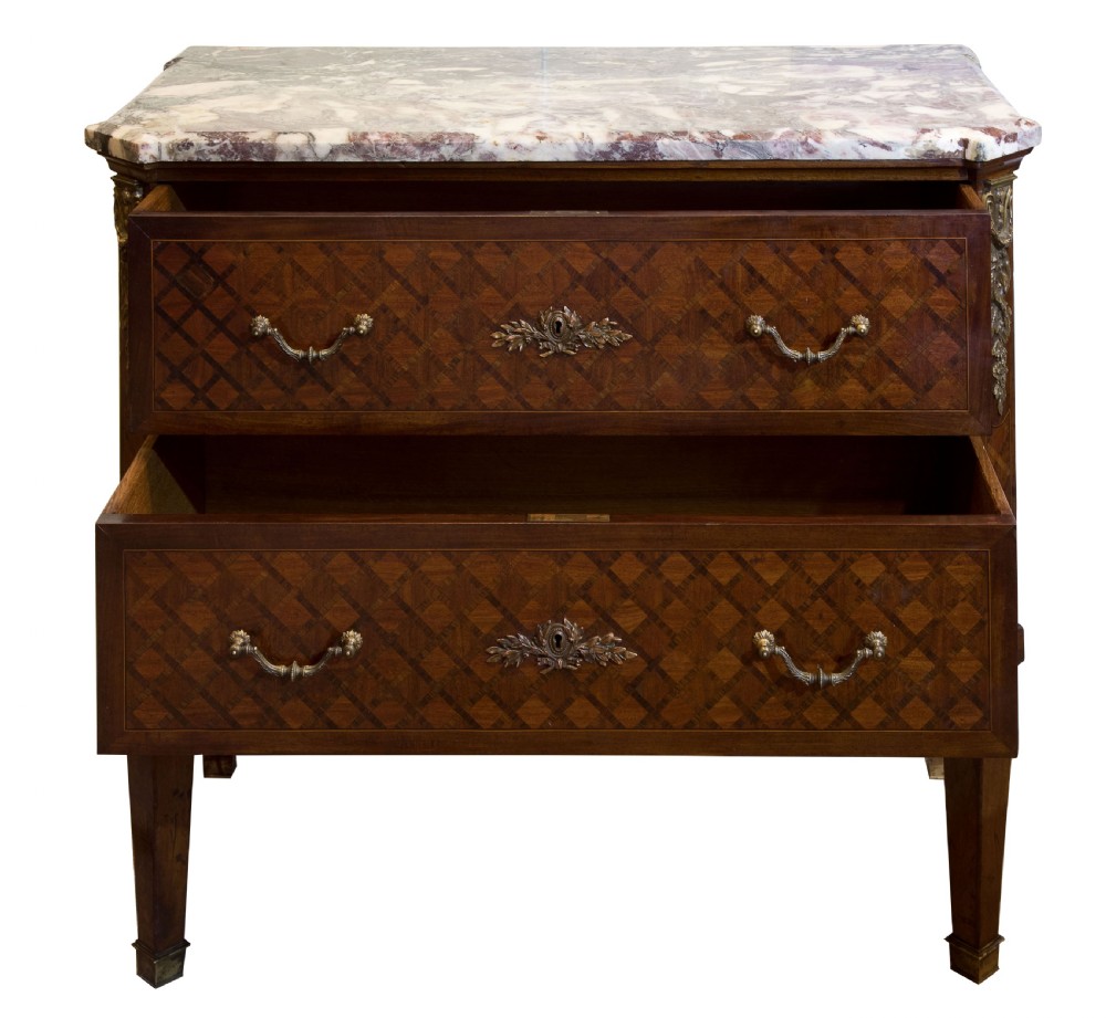 19thc French mahogany & parquetry commode View III