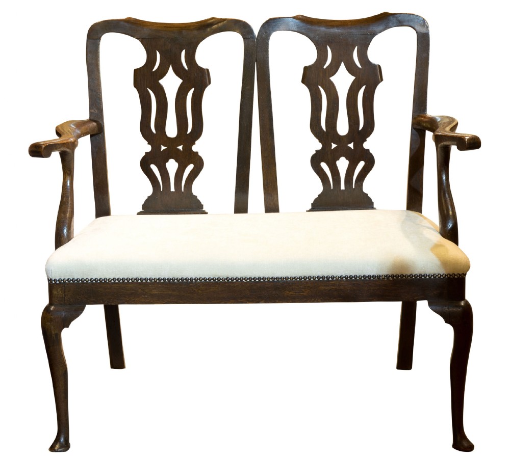 George III oak chair-back two seater settee View III