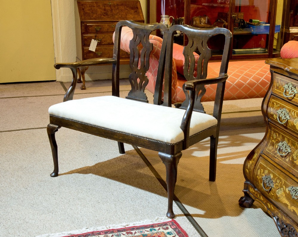 George III oak chair-back two seater settee View VIII