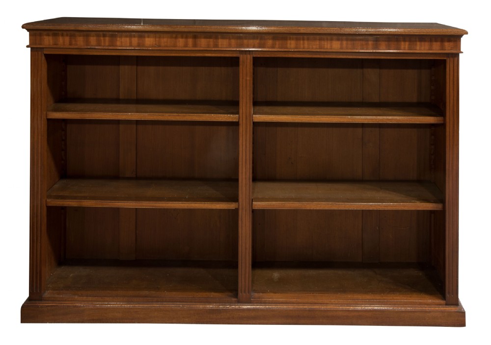 Victorian mahogany open bookcase with adjustable shelves c1890 View II