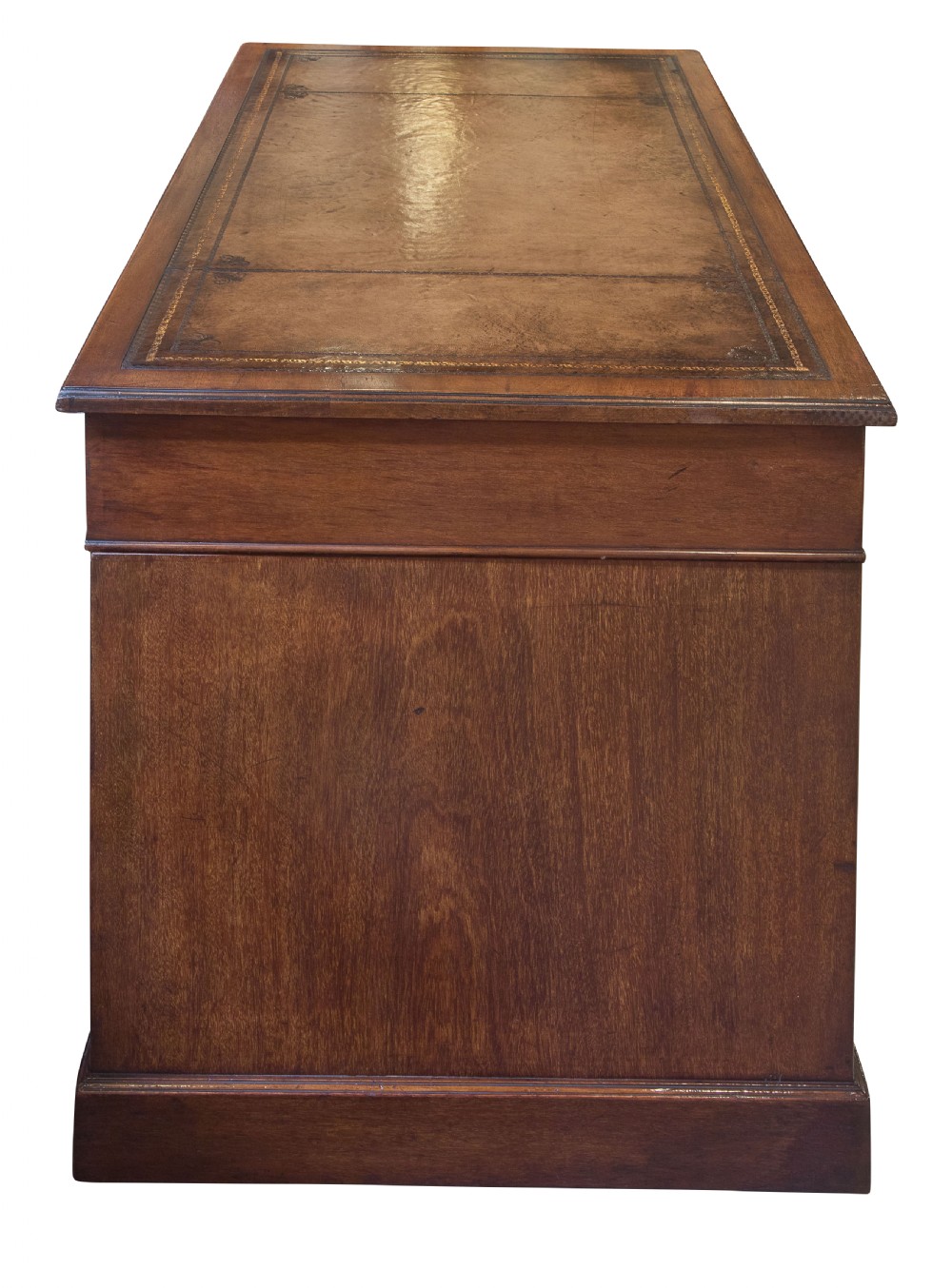 Mahogany pedestal desk with antique tan leather top c1900 View III