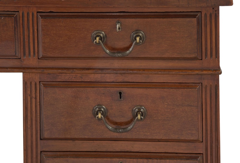 Mahogany pedestal desk with antique tan leather top c1900 View VI
