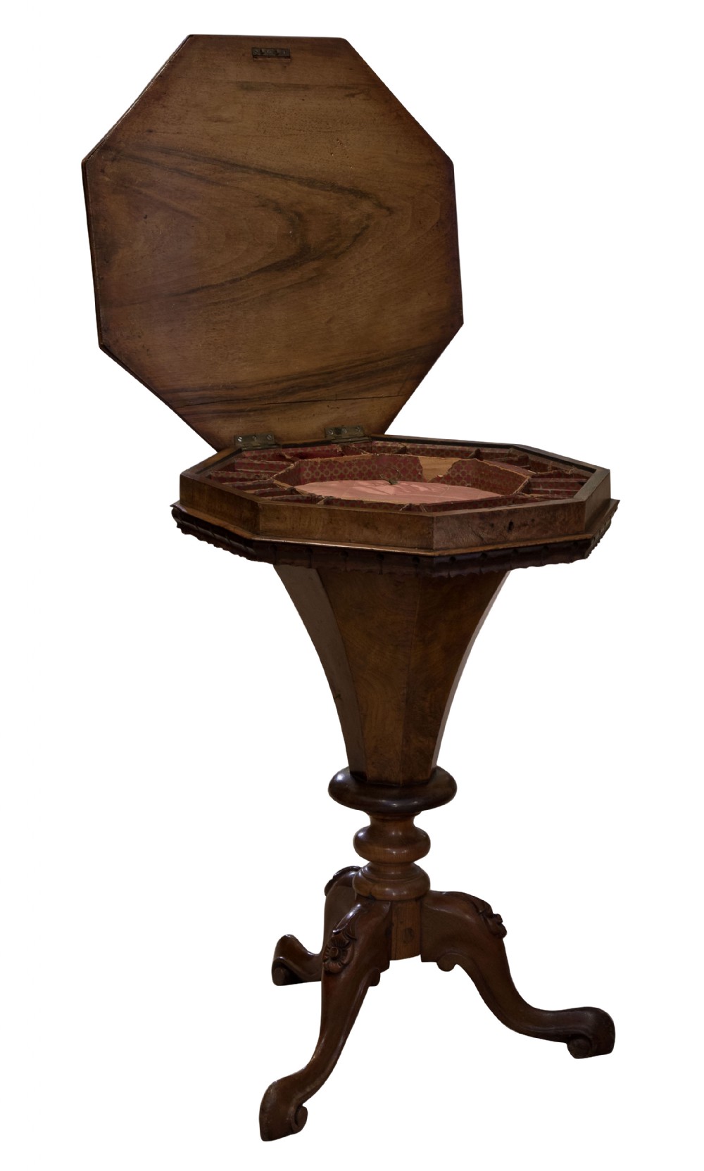Victorian walnut & floral marquetry work table c1870